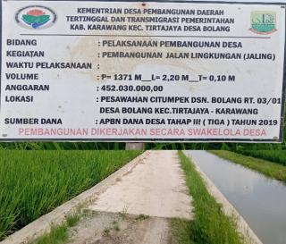 Pekerjaan Jaling Desa Bolang Yang Dibiayai DD Tahap 3 Ta 2019 Tidak Sesuai Dengan Papan Proyek